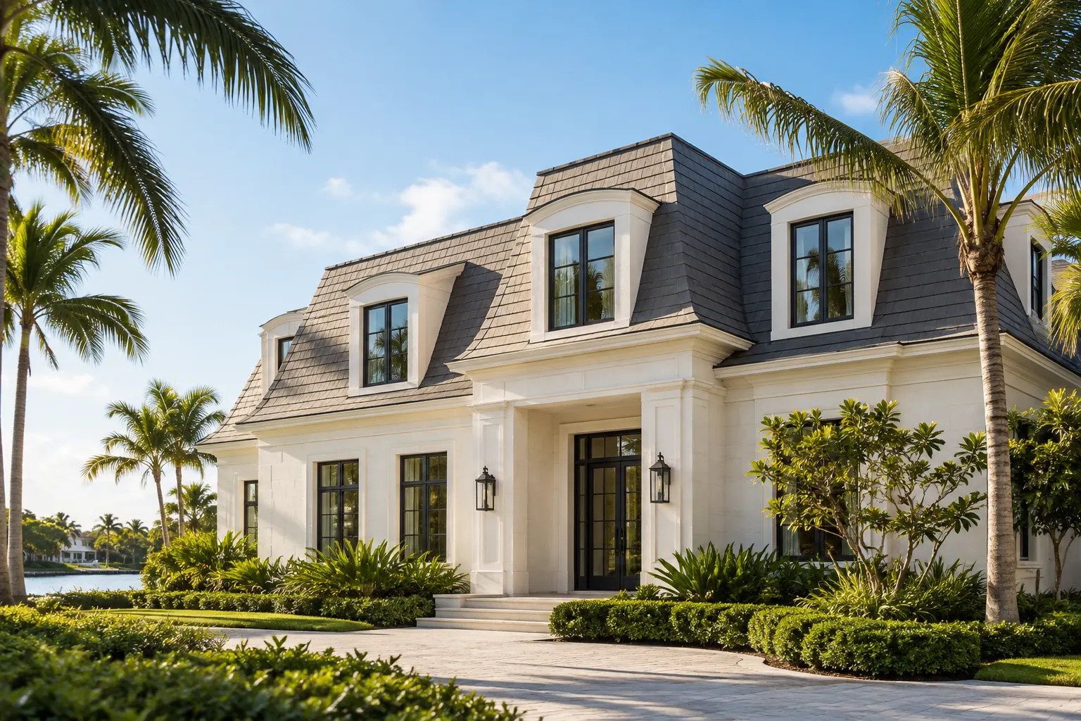 Concept image of a mansard roof on a South Florida-style home.