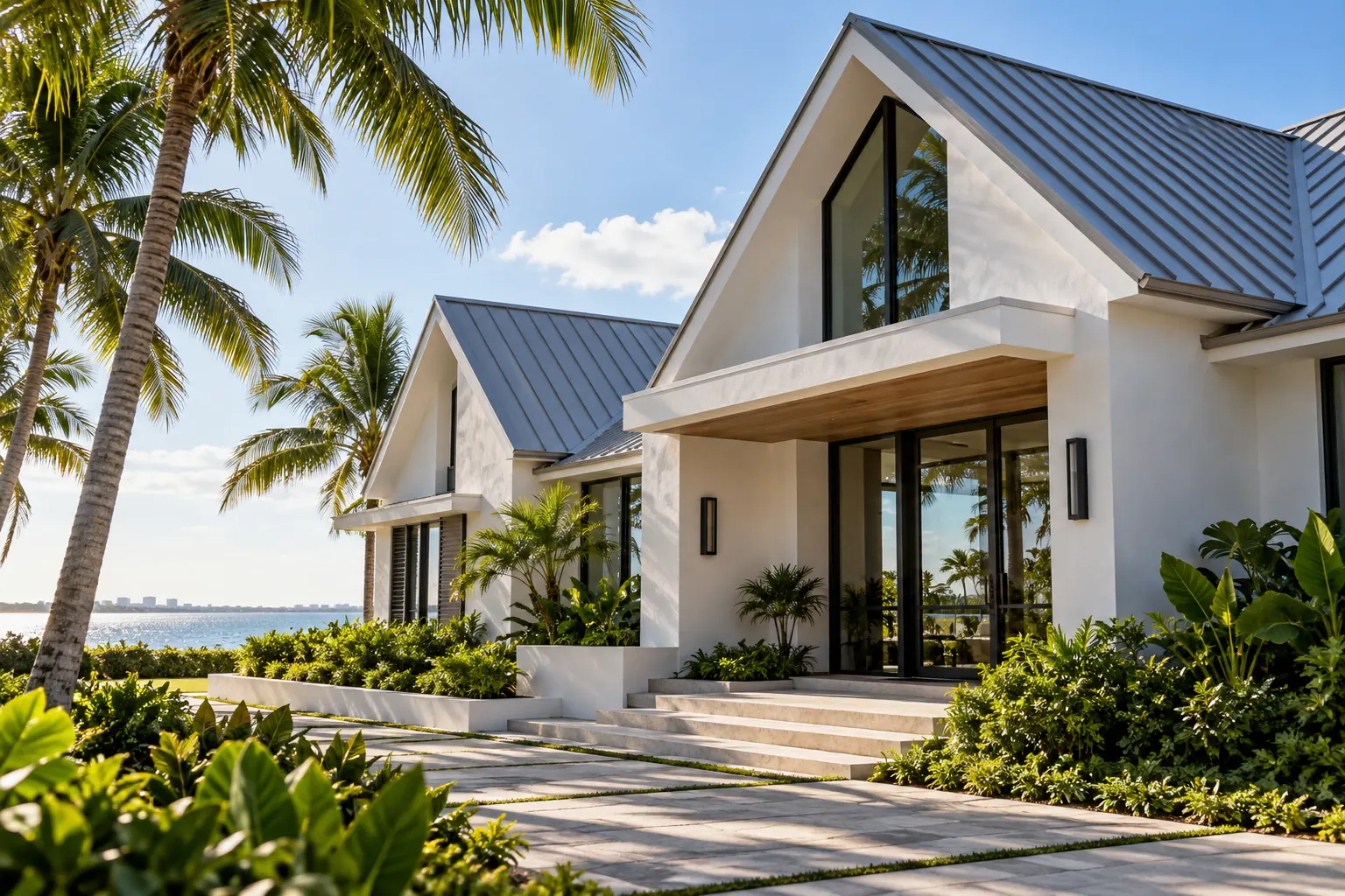 Concept visualization of a standing-seam style metal roof on a Miami-area home