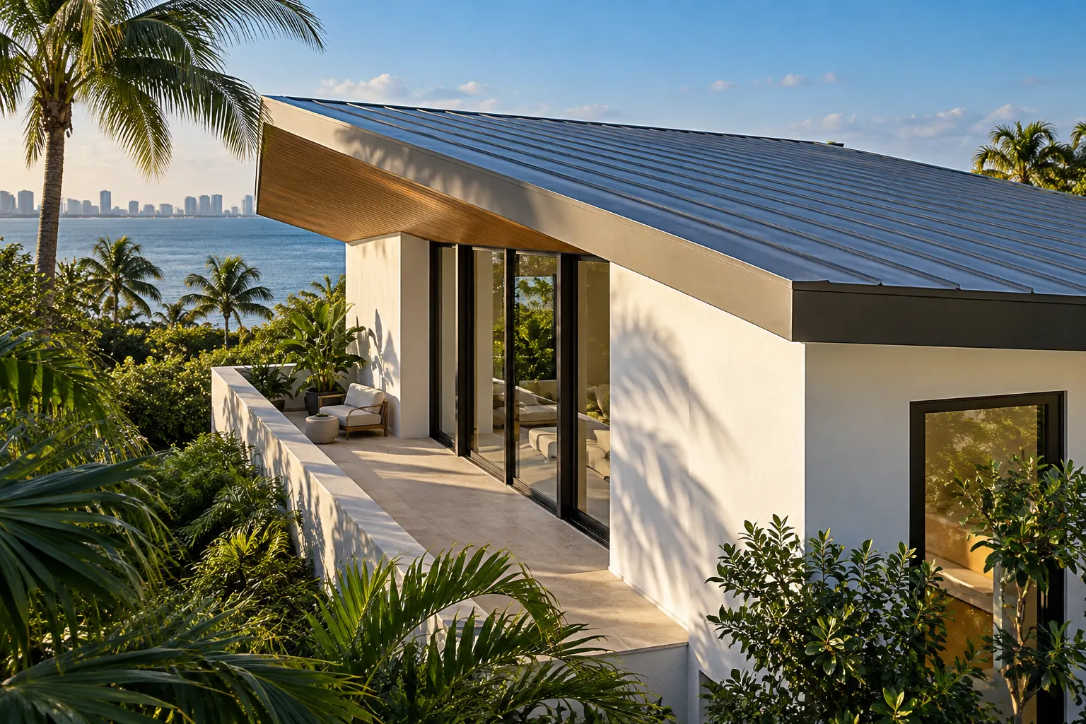 Concept image of a one-direction shed roof on a modern home.